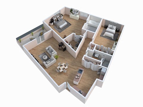 Floor plan for 2 beds, 2 baths, 1226 sqft